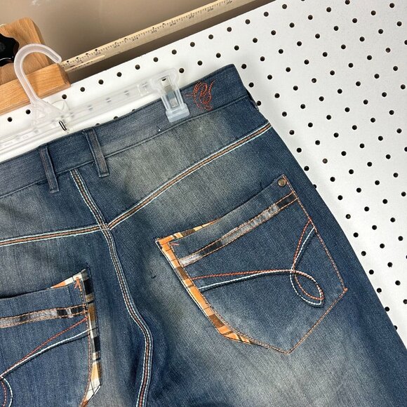 Competition Y2K Grunge Denim Jeans 36x32 Worn Streetwear Skate Baggy Plaid - Picture 3 of 7